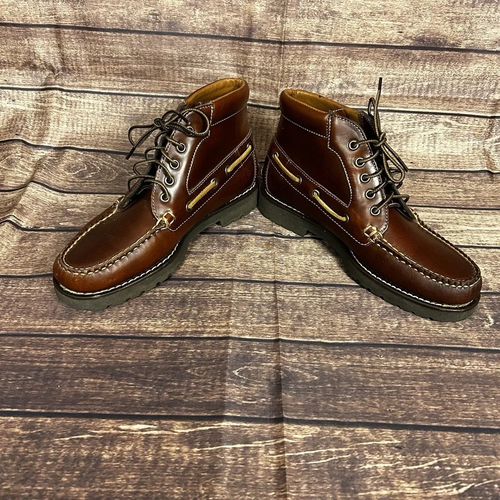 J. Crew Mens Manchester Brown Leather Lace Up Chukka Boots BS116 Size 7.5 Preppy